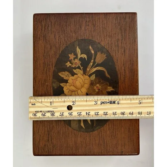 Vintage Wooden Jewelry Keepsake Trinket Box Floral Grandmacore Cottagecore 7"x5" - Picture 9 of 10